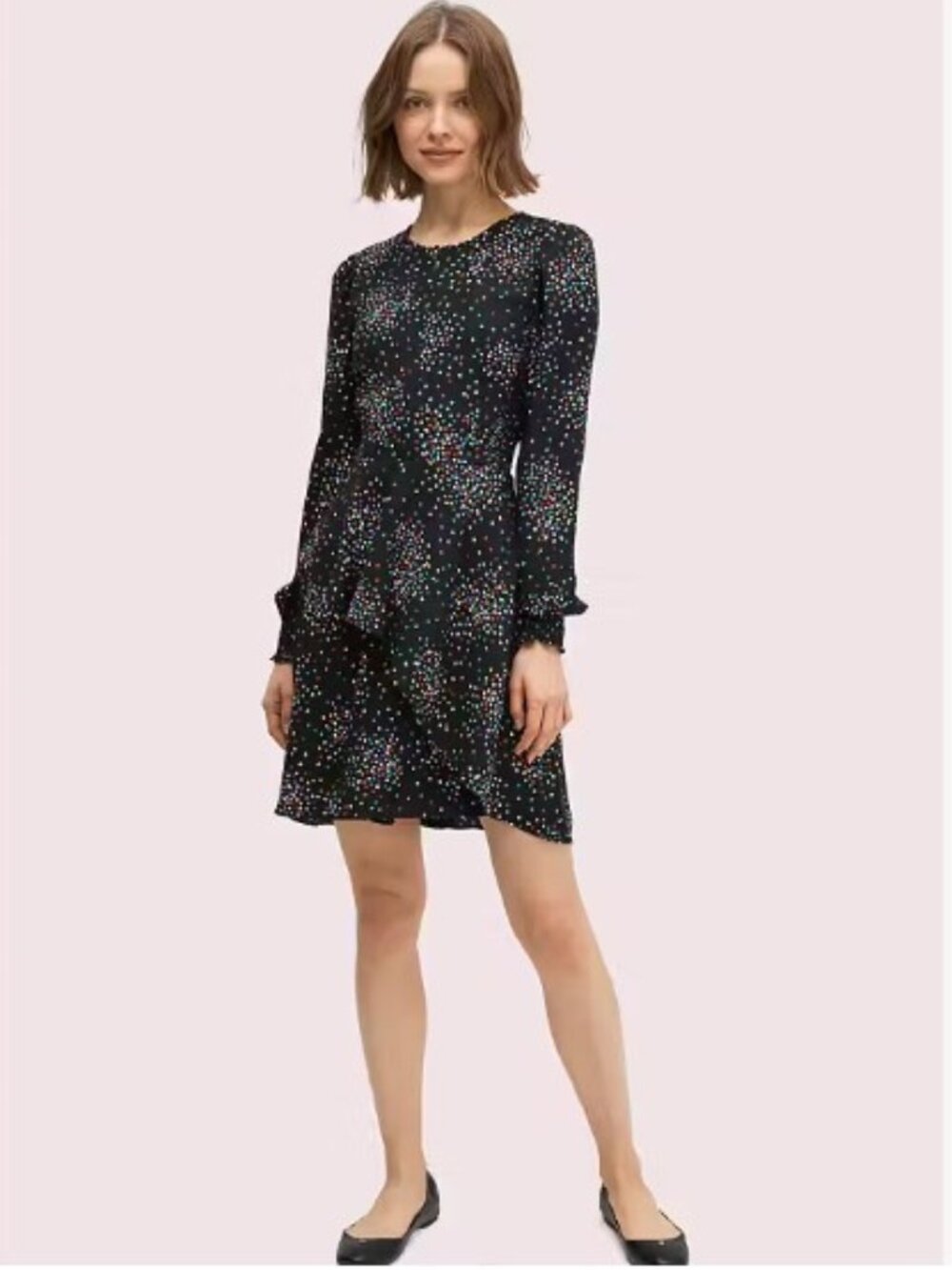 Kate Spade Confetti Cheer Smocked Midi Dress Black Multicolor Size 2